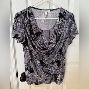 Dress Barn women’s Medium Black and Purple Paisley Blouse
